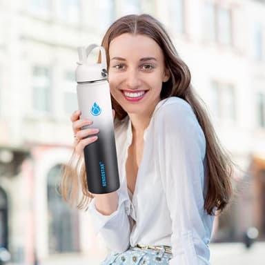 SENDESTAR Water Bottle 32oz Double Wall Vacuum Insulated Leak Proof Stainless Steel Sports Water Bottle—Wide Mouth with New Flex Straw Lid & Spout Lid (Day&Night) - Image 3