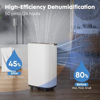 Sweetcrispy 4,500 Sq.Ft Energy Star Dehumidifier for Basement with Drain Hose, 50 Pint Portable Dehumidifiers for Home Bedroom Bathroom Large Room, Powerful Moisture Removal and Humidity Control - Image 3