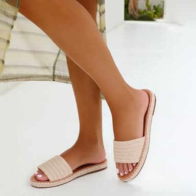 Tscoyuki Womens Flat Sandals Dressy Summer Slip On Resort Womens Sandals Raffia Beach Sandals Open Toe Espadrille Slides - Image 5