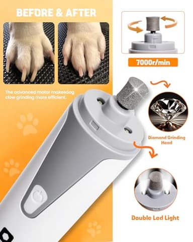 HARDELL Dog Nail Grinder, Super Quiet Dog Nail Trimmers with 2 LED Lights & 3 Grinding Ports, Safety Pet Nail Grinder for Small Dogs/Cats & Puppy - Image 4