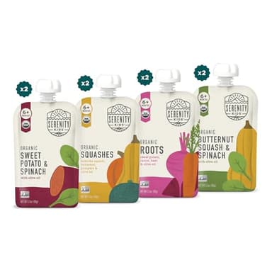Serenity Kids 6+ Months Veggie Puree Organic Baby Food Pouches - No Added Sugar, Allergen-Free & BPA-Free Baby Snacks - 3.5 Oz, 8 Pack - Image 1