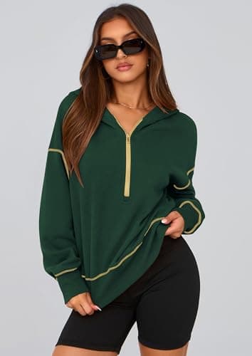 PRETTYGARDEN Women's 2025 Fall Hooded Sweatshirts Long Sleeve Half Zip Cropped Hoodies Pullover Winter Fashion Clothes (Dark Green,X-Large) - Image 2