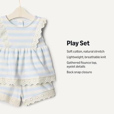 Amazon Essentials x Sofia Grainge Baby Girls' Eyelet Short & Top Set, Pale Blue Bold Stripe, 3-6 Months - Image 2
