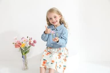 Baby Girls Floral Suspender Dress & Long-Sleeved Toddler Girl's Lovely Denim Jacket Outfit Cardigan Set(Orange,2-3T) - Image 6