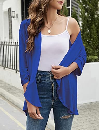 Yekaty Women's Open Front Royal Blue 3/4 Sleeve Lightweight Summer Plus Size Cardigans - Image 3