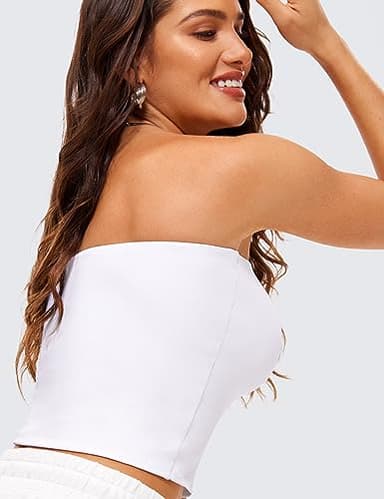 CRZ YOGA Butterluxe Double Lined Tube Tops for Women Going Out Crop Sleeveless Tank Bandeau Strapless Casual Shirts White Medium - Image 5