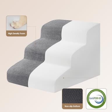 EHEYCIGA Curved Dog Stairs Ramp for Small Dogs 15.7" H, 3-Step Dog Steps for Couch Sofa and Chair, Pet Stairs for Cats, Non-Slip Balanced Pet Steps Indoor, Grey - Image 2