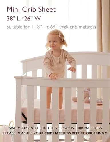 Momcozy Muslin Fitted Mini Crib Sheets, 38"x26", 2 Pack Soft Breathable Natural Cotton Baby Mattress Sheet, 360° Mattress Wrapping No Slip Boys Girls Neutral Toddler Bed Sheet, Beige Blush - Image 2