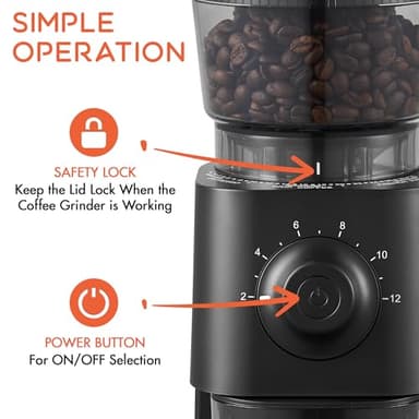 Ollygrin Coffee Grinder Electric, Conical Burr Coffee Bean Grinder with 30 Grind Settings - Image 5