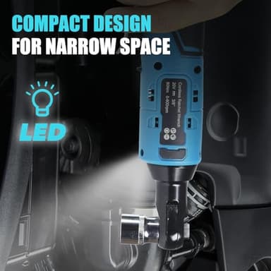 SPICIMOMO 80N.m Electric Ratchet Wrench Set with 2 Batteries 21V 2.0Ah, High Torque Power Socket Wrench for Automotive & Mechanical Repairing, Heavy Duty Cordless Ratchet Includes 6 Socket, LED Light - Image 6