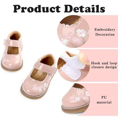 Wulubaba Girls Mary Jane Shoes Flower Infant Newborn Walking Dress Shoes for Wedding Party(Infant/Toddler),Pink Embroidery,10 - Image 4