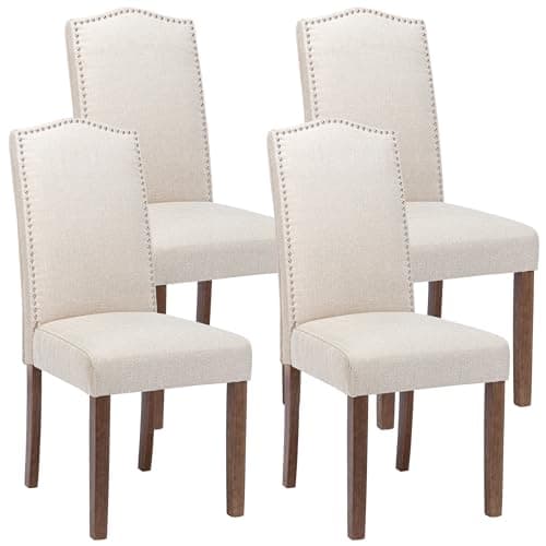 Stylish Upholstered Parsons Dining Chair Kitchen with Silver Nailhead Trim and Sturdy Solid Wood Legs - Image 1