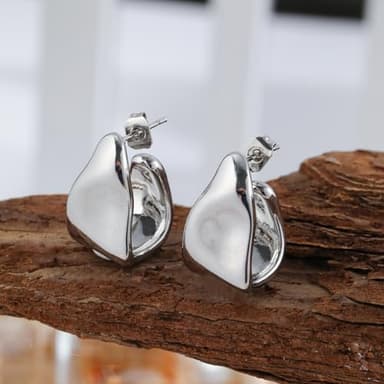 Kyerlyn Chunky Silver Earrings for Women, 14K Silver Plated Geometric Dangle Drop Earrings Statement Irregular Chunky Stud Trendy Hypoallergenic Fashion Jewelry Gift - Image 5