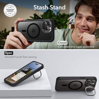 ESR for iPhone 15 Pro Max Case with Stand, Compatible with MagSafe, Full-Body Military-Grade Drop Proof Case with Built-in 9H+ Tempered Glass Screen Protector, Armor Series, Clear Black - Image 6