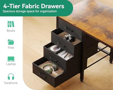 Casaottima 32-Inch Small Computer Desk with 4 Fabric Drawers — Home Office Desks with Storage, Writing Desk with Side Hook and Cloth Bag, Modern Study/Work Table for Bedroom and Small Space, Vintage - Image 4