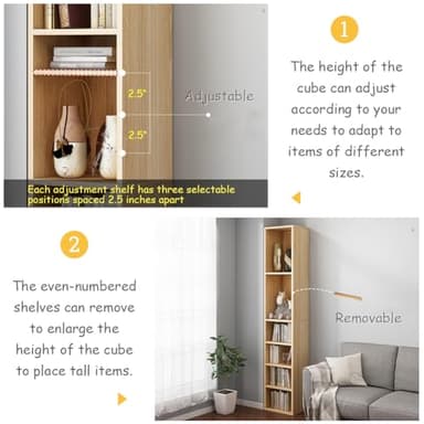 IOTXY Small Narrow Corner Bookcase - 59 Inches Tall Gap Freestanding Storage Cabinet, 7 Lattices Open Shelves Tower Rack, Cubes Bookshelf in White - Image 4