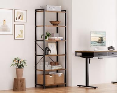 Casaottima Book Shelf, 6 Tier Tall Bookshelf, Modern Wood Bookcase Shelves for Bedroom, Industrial Display Shelf for Living Room Home Office Kitchen, Standing Shelving Unit Storage Organizer, Vintage - Image 5