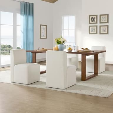 CHITA Dining Chairs with Casters Set of 2, FSC Certified Upholstered Armless Modern Rolling Dining Chairs with Rollers for Bedroom Reading Room Living Room, Linen - Image 11