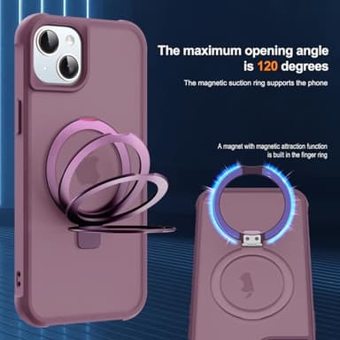 SKYLMW Compatible with iPhone 15 Plus Case with Invisible Magnetic O-Ring Stand Military-Grade Translucent Case for iPhone 15 Plus 6.7" [Compatible with Mag-Safe][Great Grip Feeling], Wine Red - Image 9