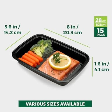 Freshware Meal Prep Containers 15 Count (Pack of 1) Compartment Food Storage Containers with Lids, Bento Box, BPA Free, Stackable, Microwave/Dishwasher/Freezer Safe (28 oz) (Color May Vary - Image 4