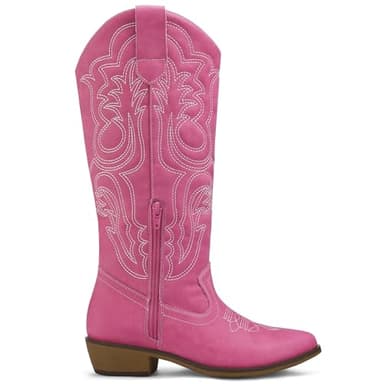 mysoft Women's Cowboy Boots Mid Calf Cowgirl Embroidered Western Pointed Toe Chunky Heel Pull On Knee High Boots - Image 5