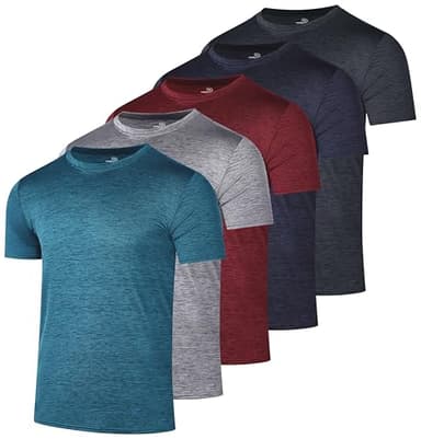 Real Essentials 5 Pack: Men’s Short Sleeve Dry Fit T-Shirts – Moisture Wicking Athletic Workout Gym Fitness Casual Tees, Set 1, Medium - Image 1