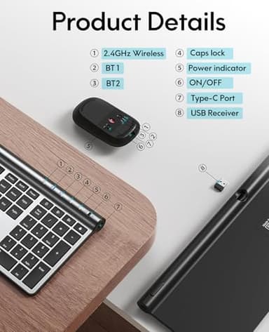 CHESONA Wireless Keyboard and Mouse Combo, Wireless Rechargeable Full Size Mulit-Device (BT 5.0+3.0+2.4G) Keyboard Mouse Combo for Mac OS/iOS/Windows/Android (Silver Black) - Image 5