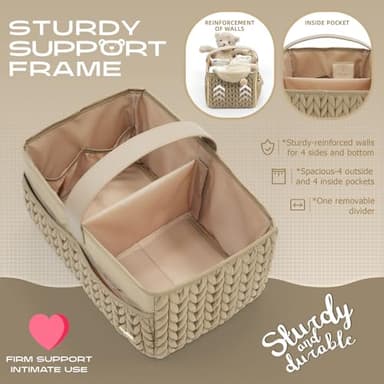 LUKJOJO Luxurious Baby Diaper Caddy, Nursery Storage Basket for Newborn Essentials, Travel Baby Basket for Diapers Baby Wipes, Organizer Tote Bag Storage Bin, Baby Shower Gifts(Beige) - Image 5