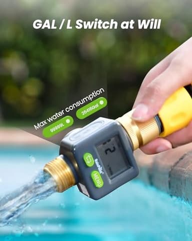 RAINPOINT Water Flow Meter with Brass Inlet & Outlet, 180° Screen-Flip Water Meter, Measure Gallon/Liter Consumption for RV Filling, Garden Watering, Sprinkler and Hoze Nozzle - Image 7