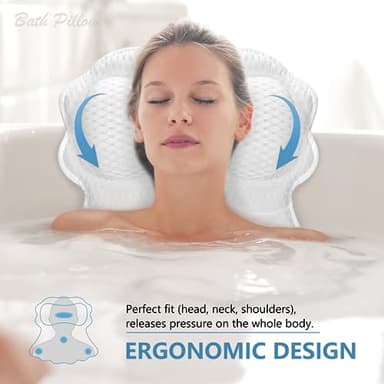 SetSail Bath Pillow, Relaxing Bath Pillows for Tub Neck and Back Support Soft 4D Breathable Air Mesh Ergonomic Bathtub Pillow with 6 Strong Suction Cups and Hook Luxury Bathroom Accessories,White - Image 2