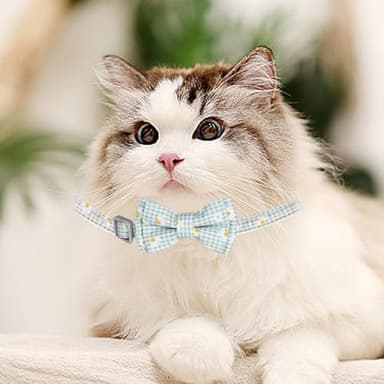 AIITLE Breakaway Cat Collar with Cute Bow Tie and Bell, Detachable Adjustable Daisy Cat Collars for Girl Cats and Boy Cats, Kittens, Puppy, Soft Stylish Plaid Patterns Cat Collars Green - Image 2