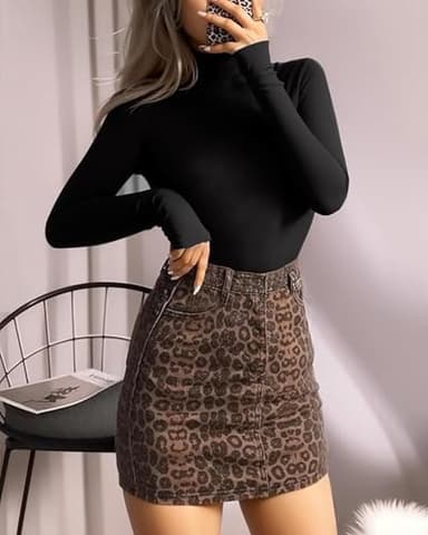 MANGOPOP Women's Mock Turtle Neck Long Sleeve Tops Bodysuit Jumpsuit - Image 2