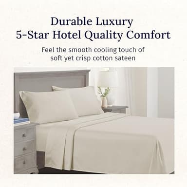 California Design Den Queen Size Sheet Set - Luxury 600 Thread Count Sateen, 100% Cotton Sheets, Deep Pockets, All Around Elastic for a Snug Fit, Hotel Quality Bedding Set - Ivory (Creamy Beige Tone) - Image 4