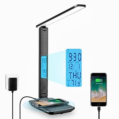 LAOPAO Desk Lamp with Wireless Charger: USB Charging Port, Table Lamp with Clock, Desk Lamps for Home Office College Dorm Room Essentials - Image 1