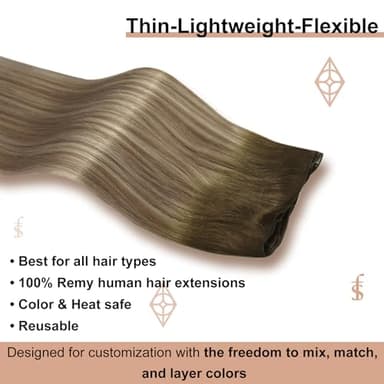Full Shine Genius Weft Hair Extensions Hand Tied Hair Extensions 60G Human Hair Weft Extensions Sew In Color Balayage Brown To Light Blonde Mix Brown Weave Bundles 24 Inch - Image 2