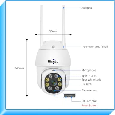 Hiseeu 2K 3MP PTZ Security Camera Outdoor,WiFi Camera, Auto Tracking&Light Alarm Floodlight & Color Night Vision,Two-Way Audio, Plug-in Cable,Compatible Wireless Camera System - Image 7