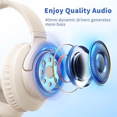 Botesty Sound Headphones Wired with Microphone, Over Ear Foldable 3.5mm Plug in Headphones Corded with 4.9ft Tangle-Free Nylon Cord for Tablet, Laptop, MP3/4, School, Airplane Travel (Beige) - Image 7