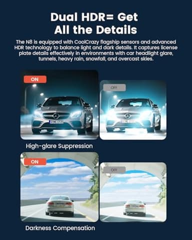 COOLCRAZY Dash Cam Front Rear: 4K+1080P Full HD Dashcam Free 64GB Card, with 5G WiFi GPS, Dual Dash Camera for Cars with 3" IPS Screen, Night Vision, HDR, App Control, 24H Parking Mode, Loop Record - Image 4