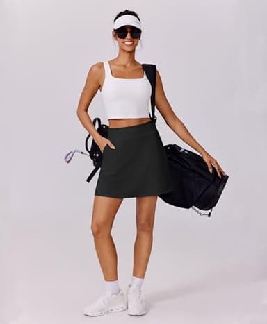 PINSPARK Golf Skorts for Woman Lightweight Tennis Skort Skirt High Waisted Athletic Skirts with Pockets UV Protection Sports Skort, Black Medium - Image 5