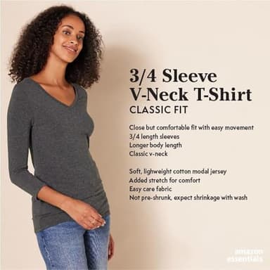 Amazon Essentials Women's Regular-Fit 3/4 Sleeve V-Neck T-Shirt (Available in Plus Size), Navy, Large - Image 2