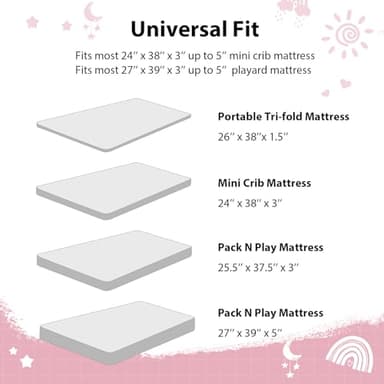 FIEMOL Baby Mini Crib Sheets Girl, Portable 38”x26” Pack and Play Sheets Fitted for Playard and Pack N Play Mattress, 3-Pack Soft Microfiber Pink Rainbow - Image 8