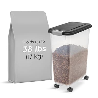 IRIS USA Airtight Dog Food Storage Container, Up to 38 lbs, Attachable Wheels, For Dog Cat Bird and Other Pet Food Storage Bin, Keep Fresh, Translucent Body, Easy Mobility, Black - Image 2