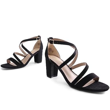 DREAM PAIRS Women’s Ankle Strap Dress Pump Low Chunky Heel Sandals,Size 9,Black/Suede,MADISON - Image 4