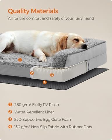 Feandrea Orthopaedic Dog Bed for Large Dogs, Waterproof Dog Sofa Bed with Removable Washable Cover, 42 x 32 x 7 Inches, Dove Gray UPGW253G01 - Image 5
