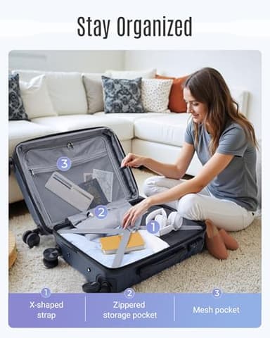 LIGHT FLIGHT Luggage Sets, 3 Piece Durable Suitcase Set with Spinner Wheels, 3 Pcs Hardside Lightweight luggage with TSA Lock, Large Checked Travel Suitcases, 20/24/28 Inch, Royal Blue - Image 9