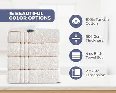 Hawmam Linen Sea Salt Cream Bath Towels 4 Pack Soft and Absorbent, Premium Quality Perfect for Daily Use 100% Cotton Towel 600 GSM - Image 3
