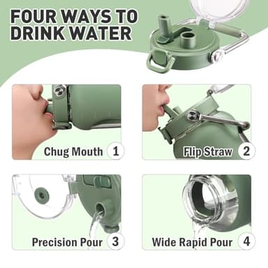 WINSA 84oz Glass Water Bottle with Stainless Steel Handle,2.5L Gallon Water Bottle with 2-IN-1 Straw Lid, Silicone Sleeve and Motivational Capacity Marker, Wide Mouth Water Jug For Gym, Workout, Olive - Image 4