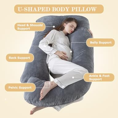 WhatsBedding Pregnancy Pillows for Sleeping, J Shaped Full Body Maternity Pillow for Adults, Memory Foam Filling Support for Back, Legs, Belly, HIPS for Pregnant Women (Gray) - Image 3