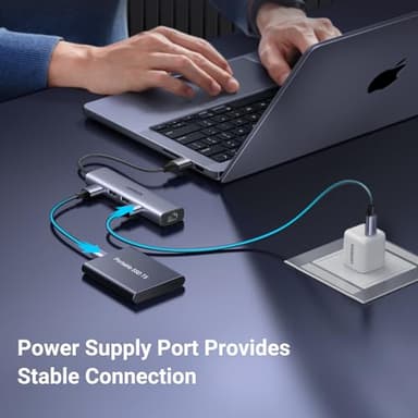 UGREEN USB to Ethernet Adapter, 5 in 1 USB Hub with Ethernet, Plug and Play, Multiport Network Adapter with 3 USB 3.0 Port, Gigabit RJ45, USB-C Power Port Compatible for Laptop MacBook XPS Windows 11 - Image 8