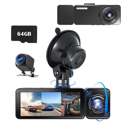 3 Channel Dash Cam Front and Rear Inside, Free 64G SD Card, Triple Dash Camera for Cars, 2.5K UHD Vital Dash Cam, 3.18" IPS Large Screen, IR Night Vision, 24/7 Recording Parking Mode Monitor（Black） - Image 1
